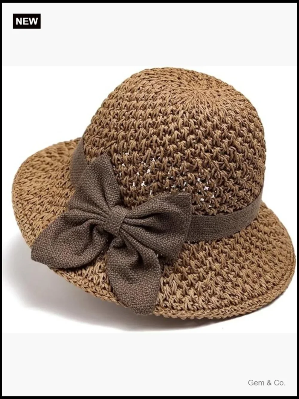 Ruffled Bow Straw Sun Hat Foldable UPF 50+ Breathable for Travel